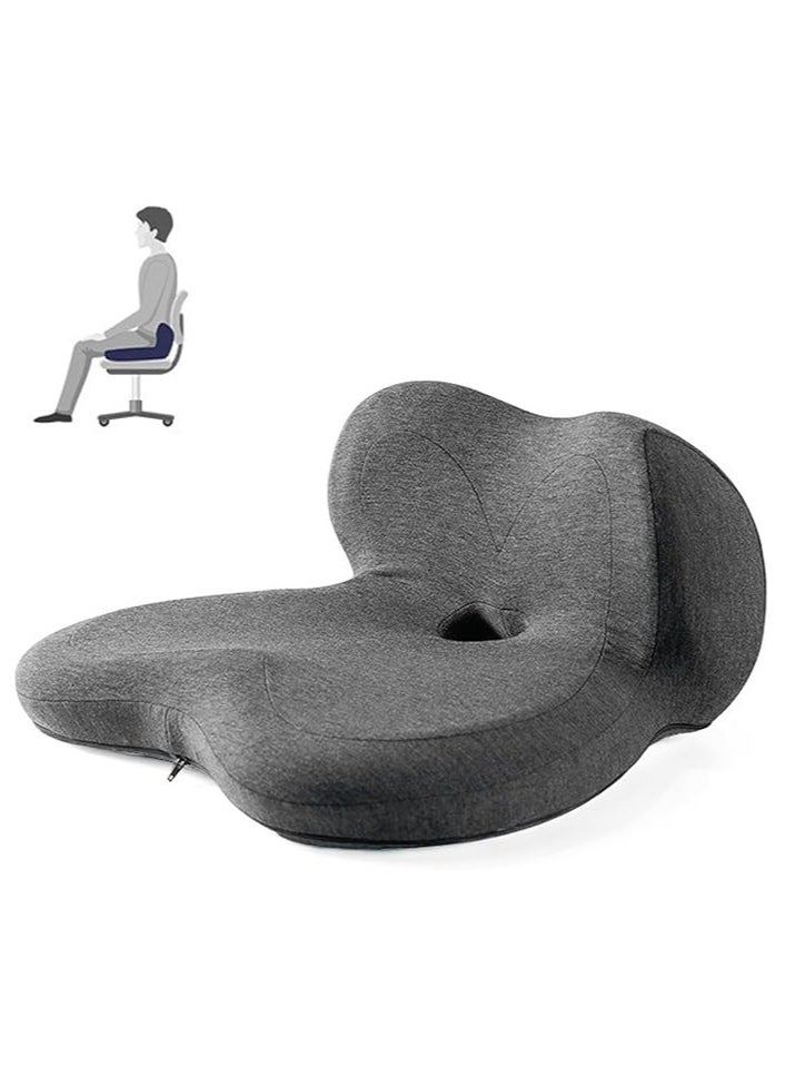 TYCOM Seat Cushion for Office Lumbar Support Pillow Chair Memory Foam Seat Cushion for Sciatica Back Support Pillow Chair Pads Reduce Tailbone Pressure Dark Grey. 