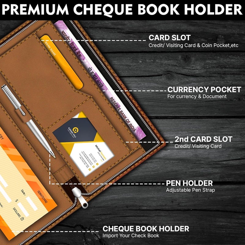FEDUS Dual Brown Vegan Leather Expanding Handmade Multiple Cheque Book Holder for Cards, Women/Men Checkbook Wallet, Traveling Wallets, Documents Holder - Image 3