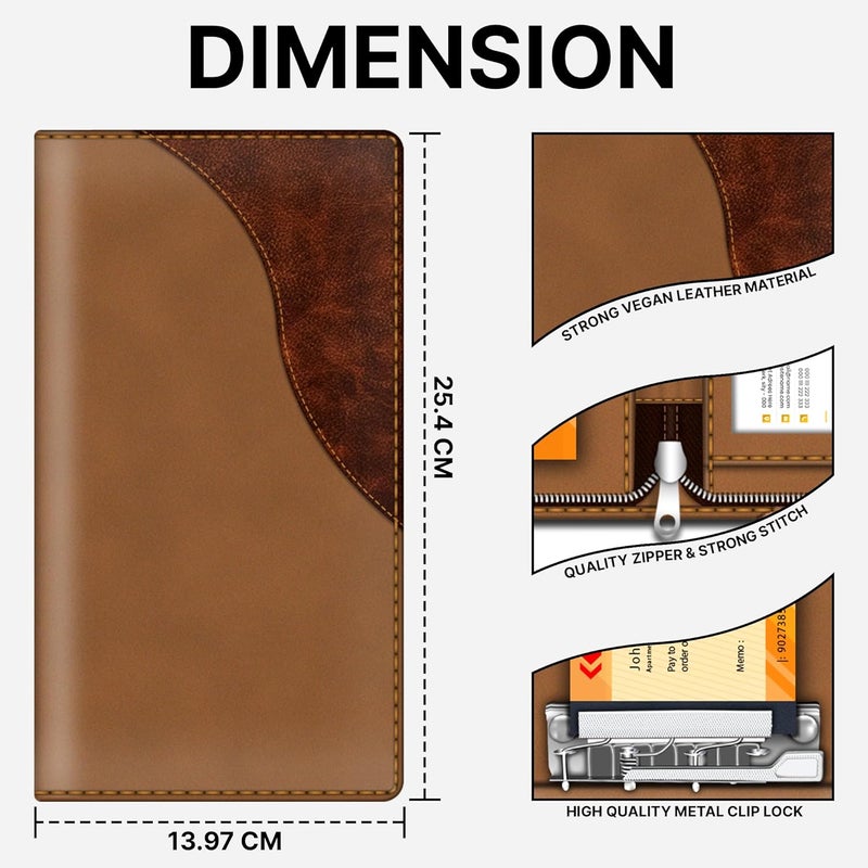 FEDUS Dual Brown Vegan Leather Expanding Handmade Multiple Cheque Book Holder for Cards, Women/Men Checkbook Wallet, Traveling Wallets, Documents Holder - Image 5