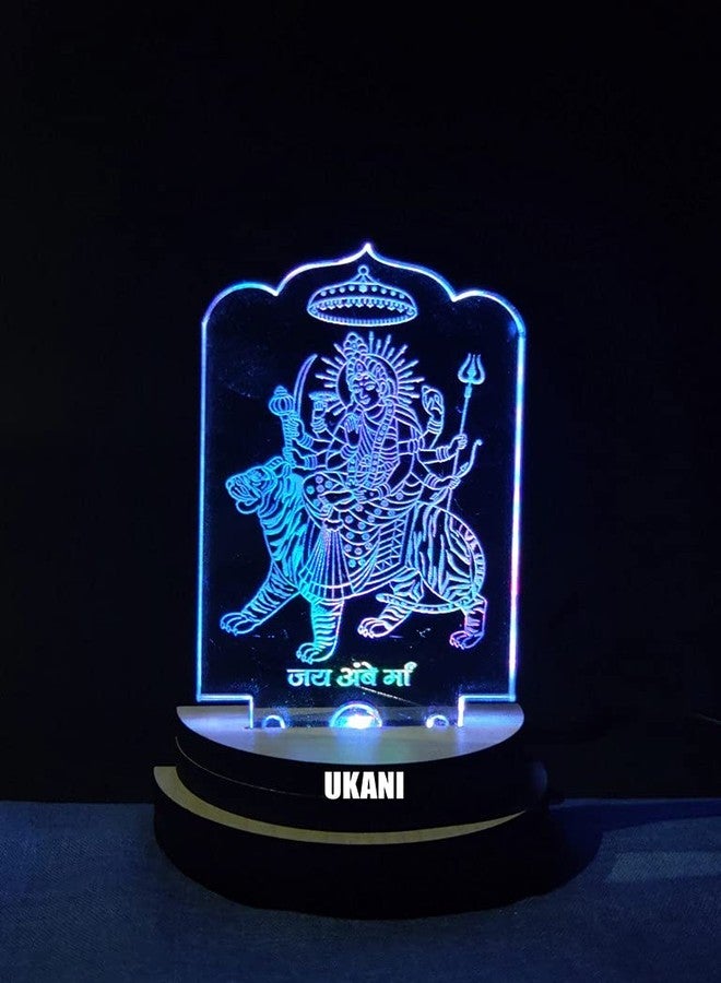 UKANI 3D Shree AMBE MAA Design USB Connected Night Lamp for Car/Office/Desktop/Gift/for Bedroom Hall Table Top 7 Color Change Light Size 3 Inch - Image 2