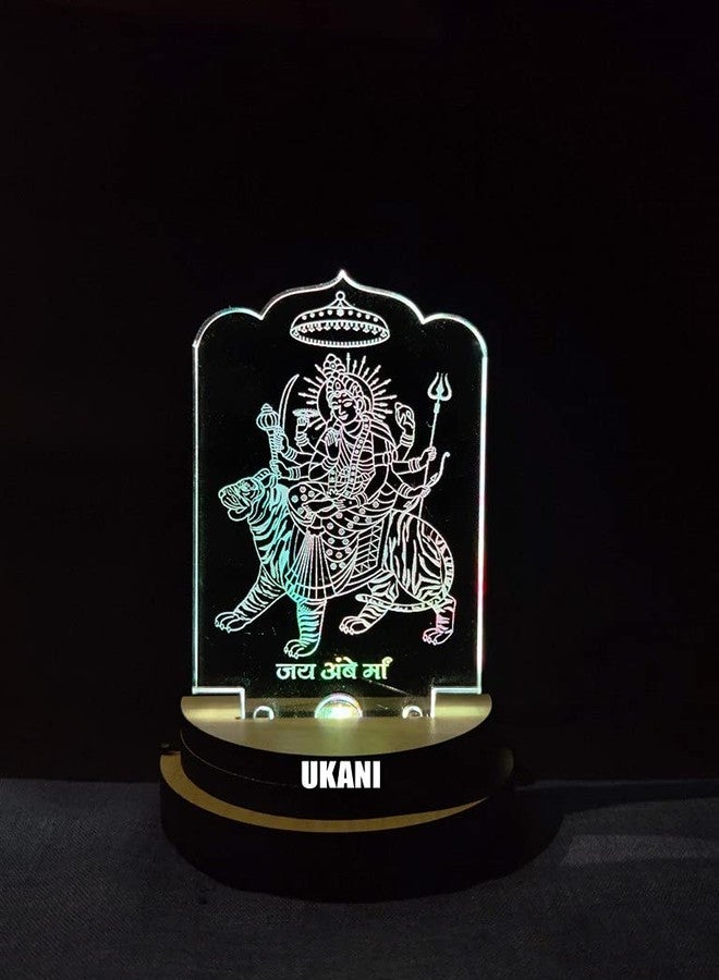 UKANI 3D Shree AMBE MAA Design USB Connected Night Lamp for Car/Office/Desktop/Gift/for Bedroom Hall Table Top 7 Color Change Light Size 3 Inch - Image 4