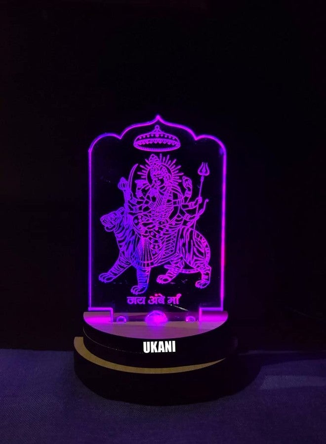 UKANI 3D Shree AMBE MAA Design USB Connected Night Lamp for Car/Office/Desktop/Gift/for Bedroom Hall Table Top 7 Color Change Light Size 3 Inch - Image 1