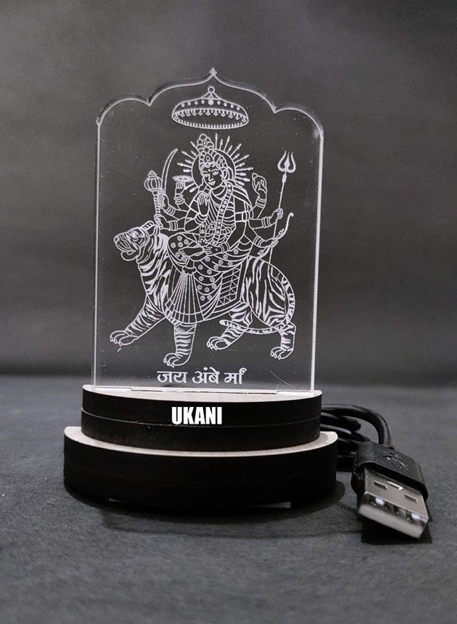 UKANI 3D Shree AMBE MAA Design USB Connected Night Lamp for Car/Office/Desktop/Gift/for Bedroom Hall Table Top 7 Color Change Light Size 3 Inch - Image 3