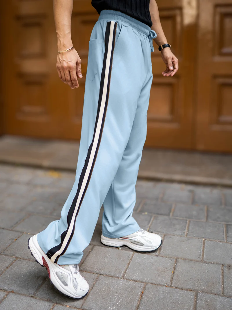 Maniac  Maniac Mens Twin Line Tape Light Grey Cotton Baggy pant for Men | Best Price UAE