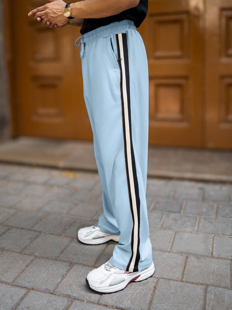 Maniac Mens Twin Line Tape Light Grey Cotton Baggy pant - Image 1