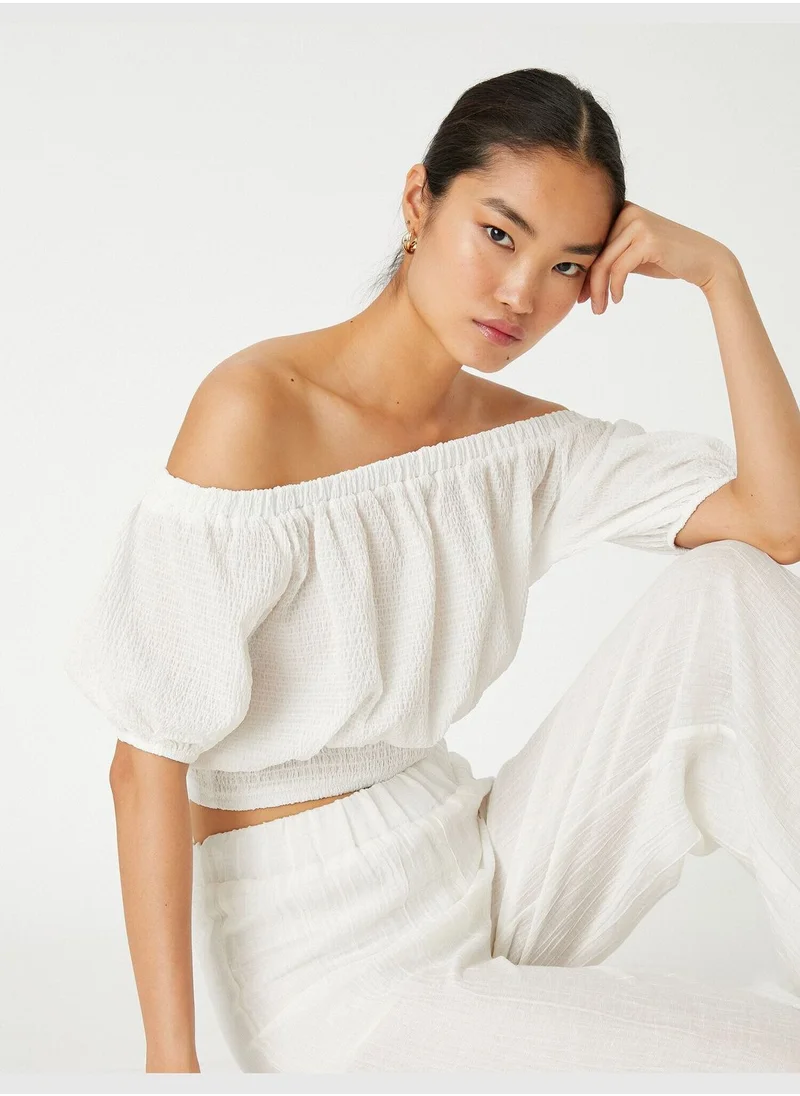 كوتون Crop Blouse Gimped Detail Off the Shoulder