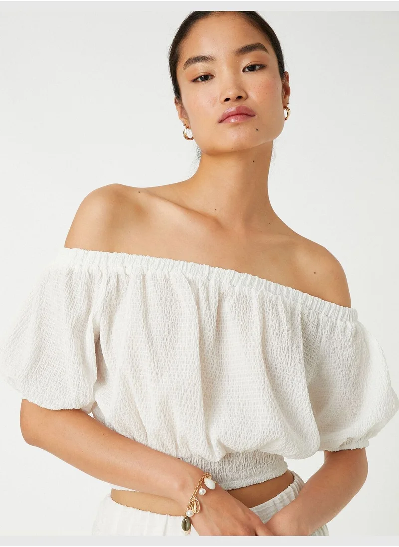 KOTON Crop Blouse Gimped Detail Off the Shoulder