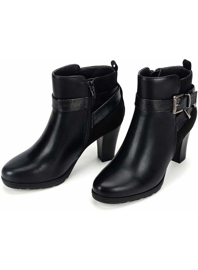 mysoft Women's Zipper Bootie Chunky Stacked Heel Ankle Boots Buckle Strap Ankle, Black, 8 - Image 4