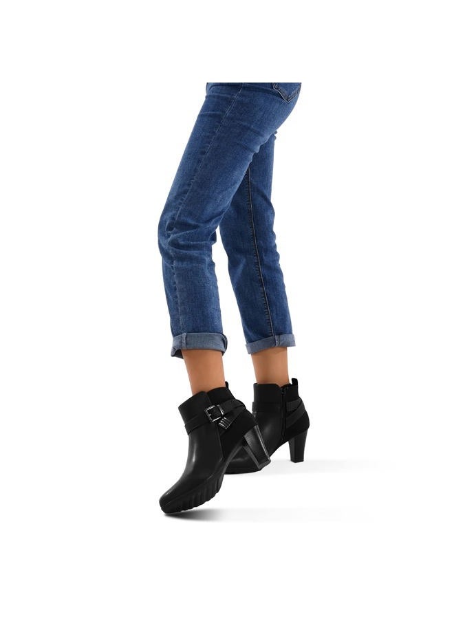 mysoft Women's Zipper Bootie Chunky Stacked Heel Ankle Boots Buckle Strap Ankle, Black, 8 - Image 2
