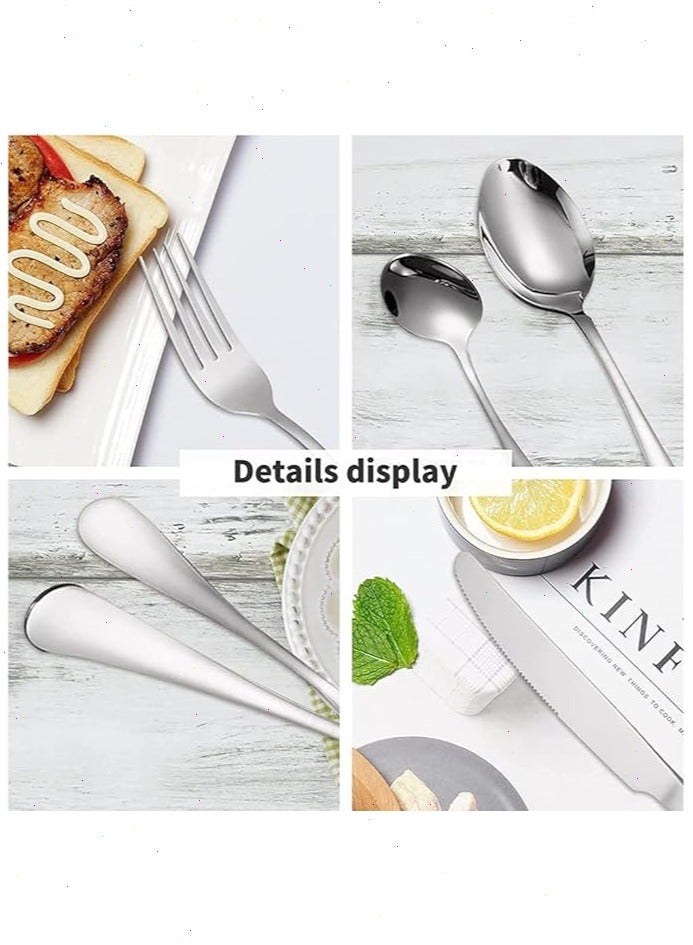 هدايا العيد الوطني! طقم أدوات مائدة عائلي كبير، طقم أدوات مائدة فاخر من الفولاذ المقاوم للصدأ مكون من 24 قطعة (مع حامل) - طقم أدوات مائدة فاخر للمطعم، هدية مثالية للمنزل والبيت (6 شوك، 6 ملاعق، 6 سكاكين، 6 ملاعق صغيرة) غير قابل للبهتان، قابل للتنظيف في غسالة الأطباق، مثالي للمطبخ والمنزل 32*16*14 سم - Image 4