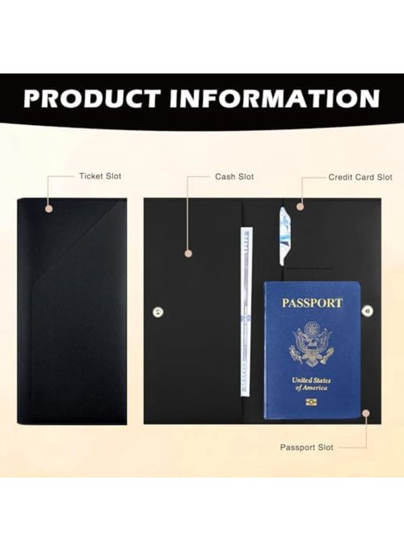 SYOSI Passport Holder & Long Leather Hanging Luggage Tags Set, Travel Wallet for Identification, Credit Cards & Tickets, Durable Leather Case for Organizing Travel Essentials (2 Pcs,Pink and Black) - Image 3