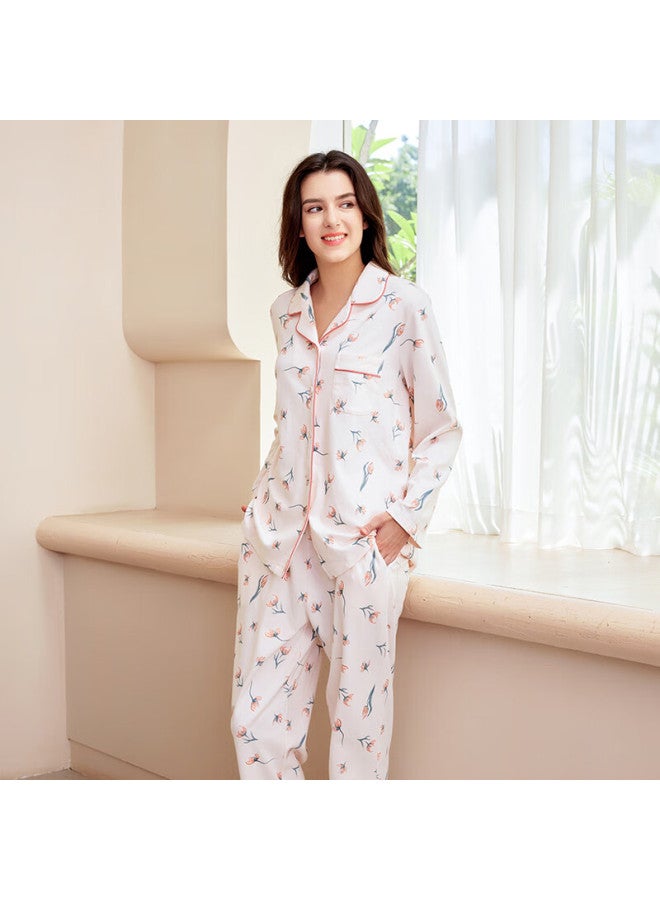 Meibiao New Spring Autumn Women's 100% Cotton Knit Long Sleeve Pajama Set Light Pink M - Image 3