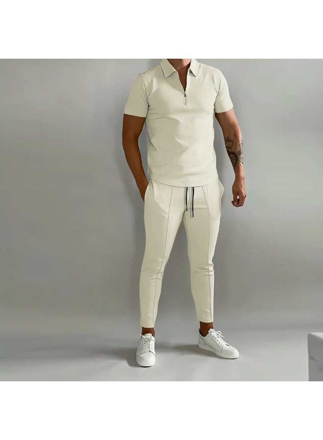 Men's Casual Sports Set Summer Short Sleeve Collared POLO Shirt And Sport Pants 2 Piece Set Comfortable Breathable Clothing - Image 1