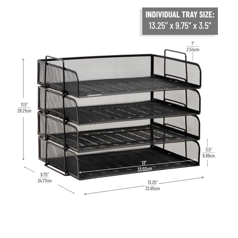 Mind Reader Stackable Paper Tray, Desktop Organizer, File Storage, Office, Metal Mesh, 4 Pcs., Black - Image 3