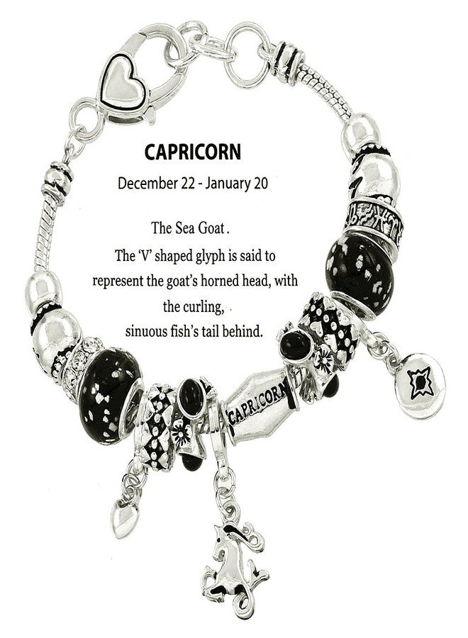 Falari Zodiac Charm Bracelet Multi-Color Slide Metal Murano Beads Silvertone Capricorn - Image 2