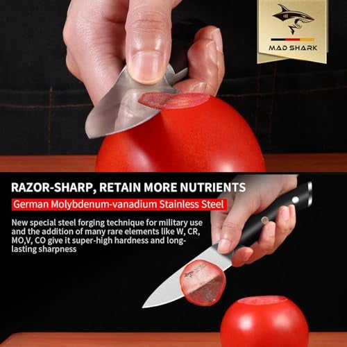 MAD SHARK 3.5 inch Paring Knife, Small Kitchen Knives Ergonomic Handle, Ultra Sharp Fruit Knife for Fruits,Vegetables, Forged Synergy by German Stainless Steel - Image 4