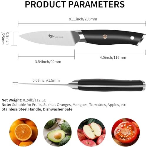 MAD SHARK 3.5 inch Paring Knife, Small Kitchen Knives Ergonomic Handle, Ultra Sharp Fruit Knife for Fruits,Vegetables, Forged Synergy by German Stainless Steel - Image 2