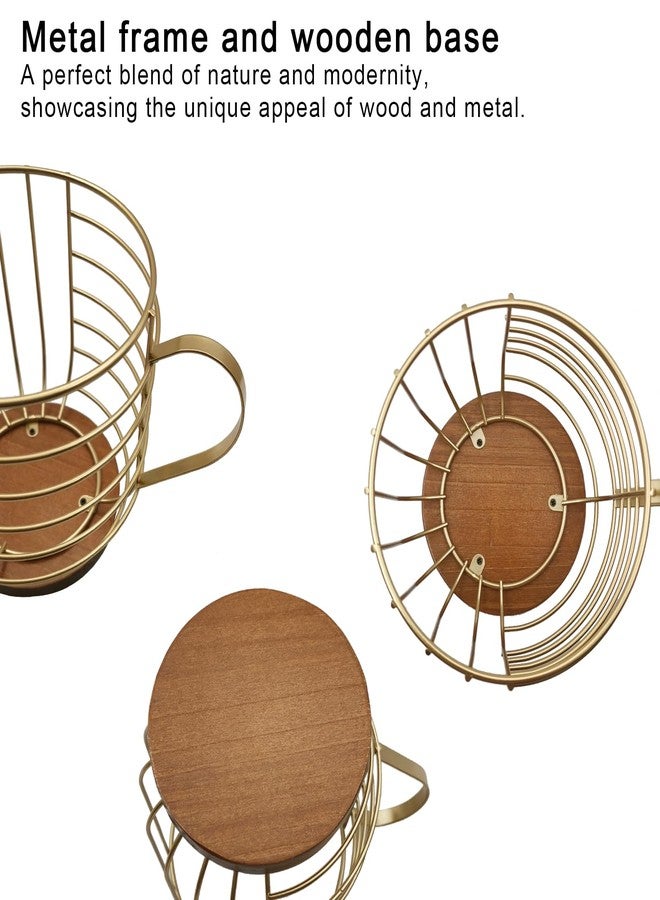 MFBJXC Large Capacity Wire Kup Storage with Wooden Base, Mug Shape Wire Storage Basket for Home Cafe Bar Countertop Kitchen Decor Storage Accessories Gold - Image 3