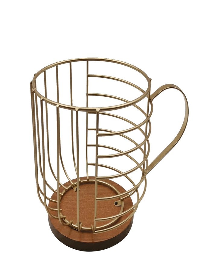 MFBJXC Large Capacity Wire Kup Storage with Wooden Base, Mug Shape Wire Storage Basket for Home Cafe Bar Countertop Kitchen Decor Storage Accessories Gold - Image 1
