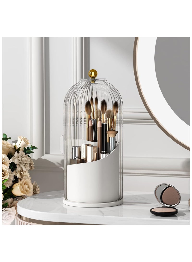 Hihonor Makeup Brush Holder Organizer with Lid,360 Rotating Clear Dustproof Makeup Brushes Organizer for Vanity Desktop Bathroom Countertop (Transparent) - Image 1