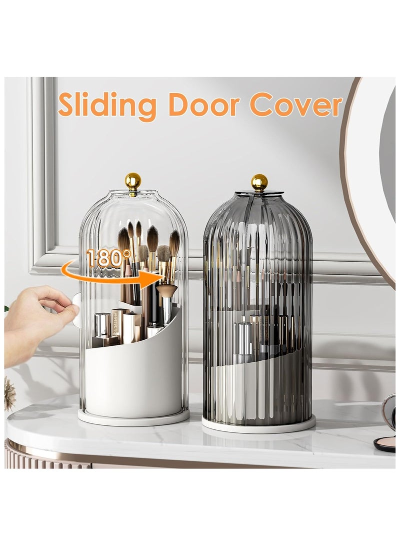 Hihonor Makeup Brush Holder Organizer with Lid,360 Rotating Clear Dustproof Makeup Brushes Organizer for Vanity Desktop Bathroom Countertop (Transparent) - Image 2