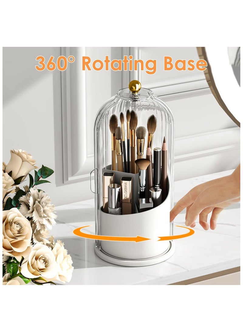 Hihonor Makeup Brush Holder Organizer with Lid,360 Rotating Clear Dustproof Makeup Brushes Organizer for Vanity Desktop Bathroom Countertop (Transparent) - Image 3