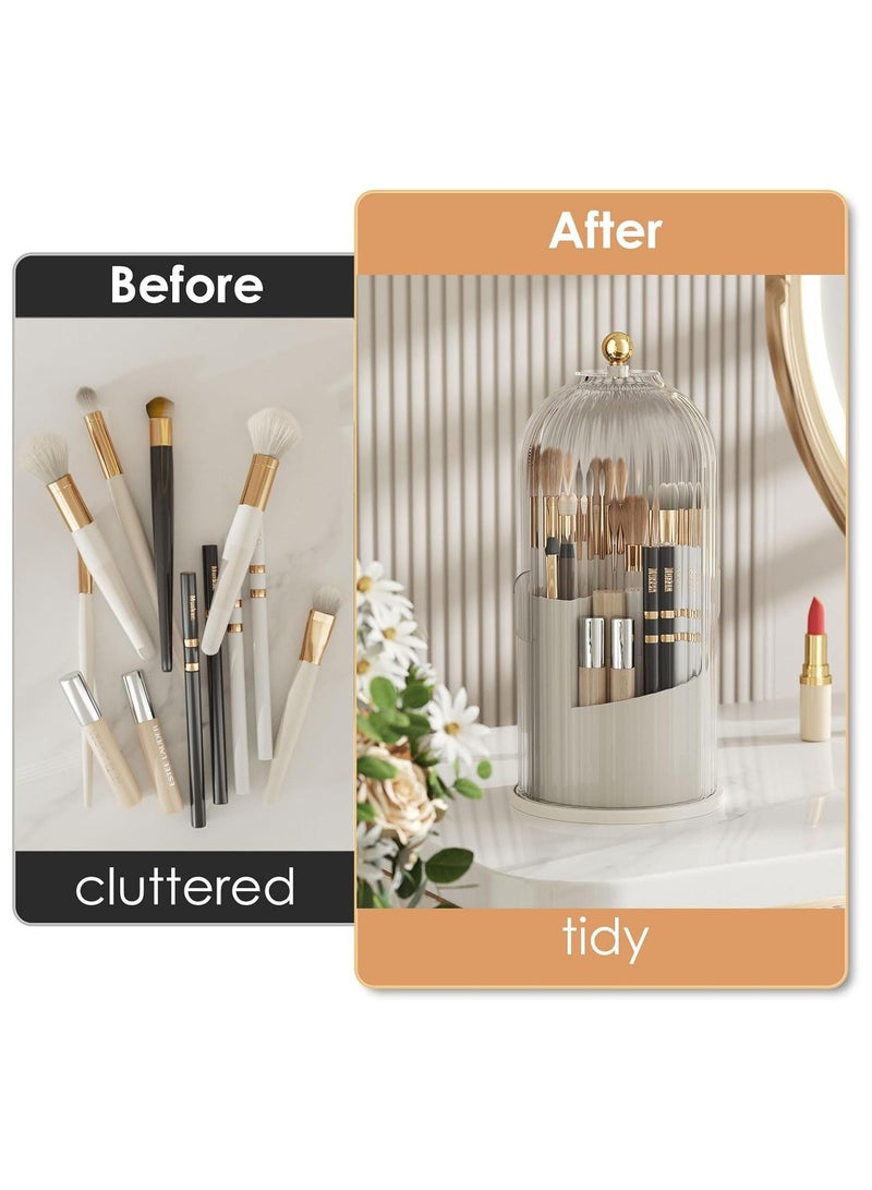 Hihonor Makeup Brush Holder Organizer with Lid,360 Rotating Clear Dustproof Makeup Brushes Organizer for Vanity Desktop Bathroom Countertop (Transparent) - Image 4