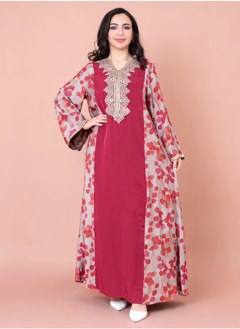 اكسا جلابية عصرية مطرزة IK1029 احمر