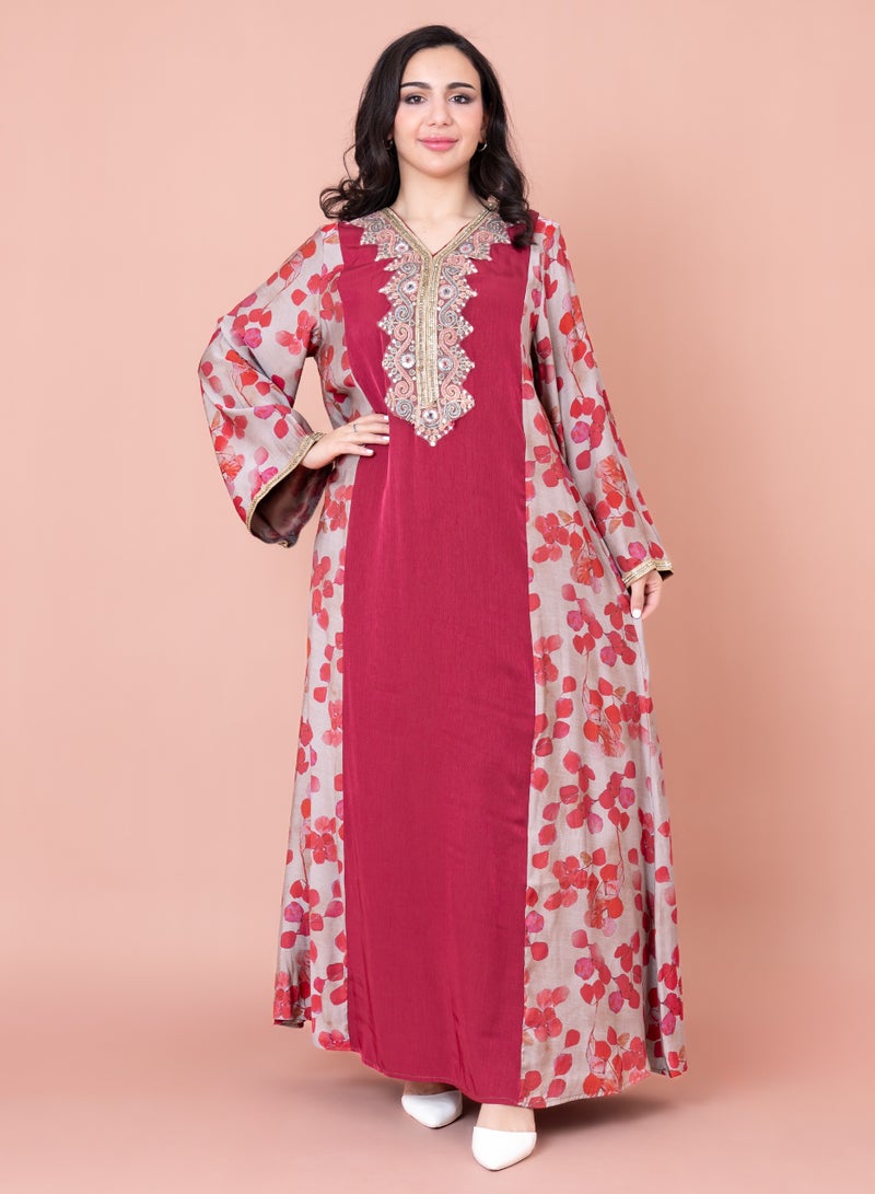 اكسا جلابية مطرزة حديثة أحمر - Image 1