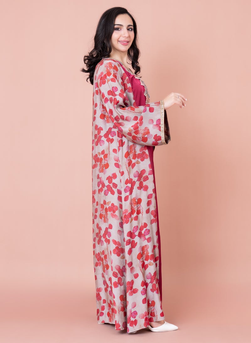 اكسا جلابية مطرزة حديثة أحمر - Image 3