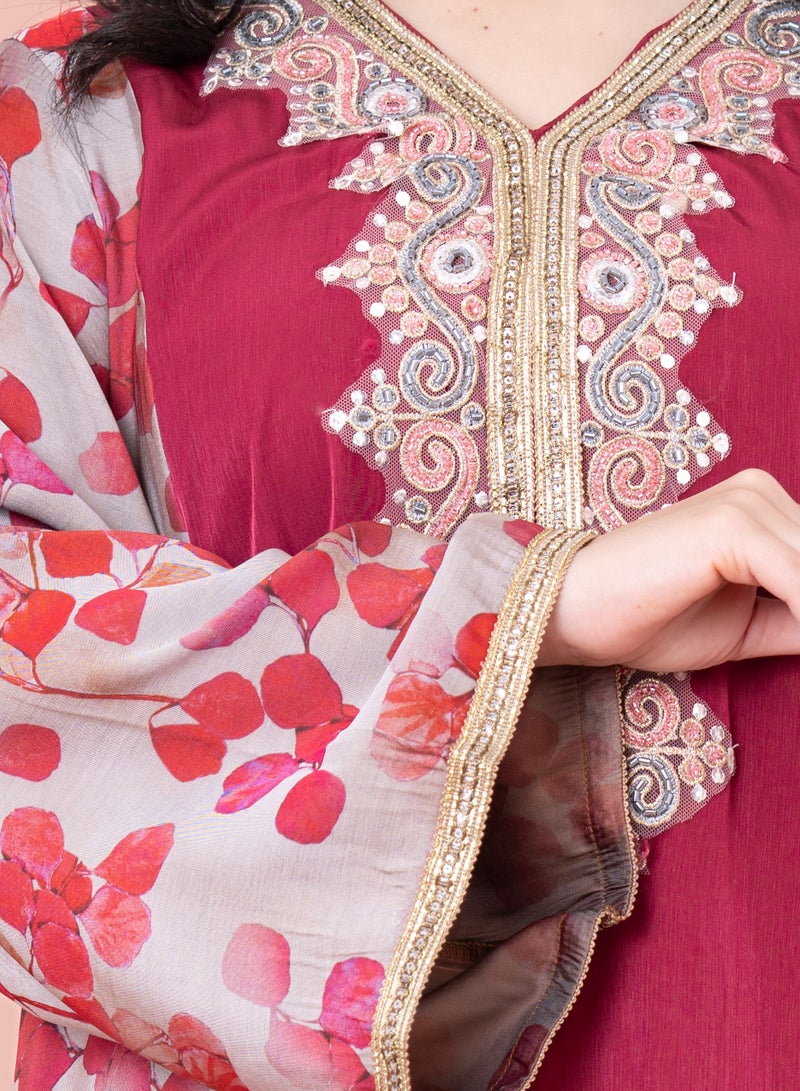 اكسا جلابية مطرزة حديثة أحمر - Image 2