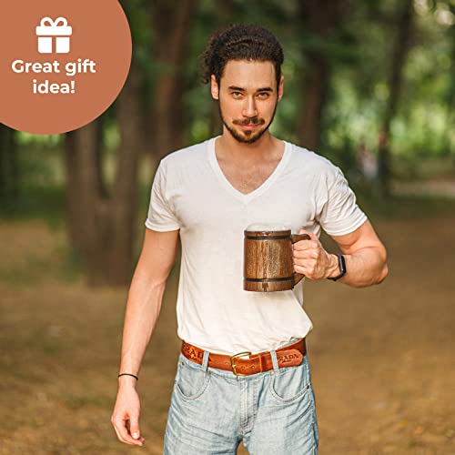 HOZPROM 20 oz Handmade Root Beer Stein 600 ml - Flagon Metal Mugs with Handle Medevil - Wood Viking Renissance Thousand Beers Tankard Fantasy Ring Keg Mug - Vaso Cervecero Pirata Metal Wooden Cup - Image 5