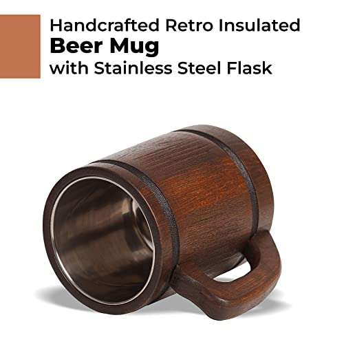 HOZPROM 20 oz Handmade Root Beer Stein 600 ml - Flagon Metal Mugs with Handle Medevil - Wood Viking Renissance Thousand Beers Tankard Fantasy Ring Keg Mug - Vaso Cervecero Pirata Metal Wooden Cup - Image 2