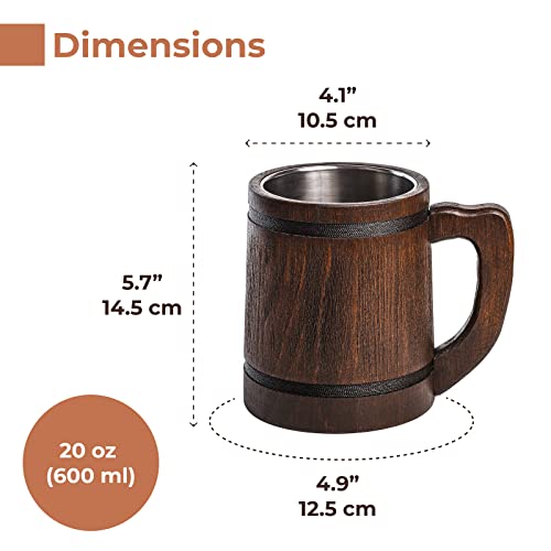 HOZPROM 20 oz Handmade Root Beer Stein 600 ml - Flagon Metal Mugs with Handle Medevil - Wood Viking Renissance Thousand Beers Tankard Fantasy Ring Keg Mug - Vaso Cervecero Pirata Metal Wooden Cup - Image 3