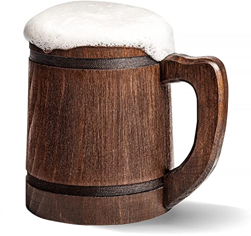 HOZPROM 20 oz Handmade Root Beer Stein 600 ml - Flagon Metal Mugs with Handle Medevil - Wood Viking Renissance Thousand Beers Tankard Fantasy Ring Keg Mug - Vaso Cervecero Pirata Metal Wooden Cup - Image 1