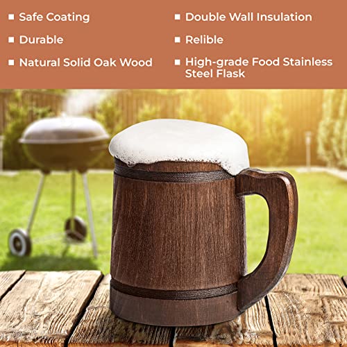HOZPROM 20 oz Handmade Root Beer Stein 600 ml - Flagon Metal Mugs with Handle Medevil - Wood Viking Renissance Thousand Beers Tankard Fantasy Ring Keg Mug - Vaso Cervecero Pirata Metal Wooden Cup - Image 4