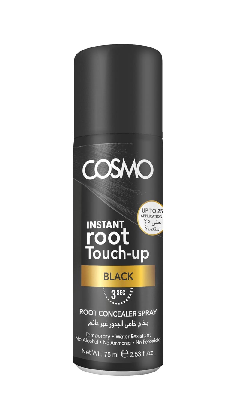 Cosmo Instant Root Touch-Up Spray Black| Root Concealer Spray | Gray Hair Coverage – Quick-Drying, Water-Resistant, Lightweight Temporary Hair Blends with Natural or Dyed Hair 75ml