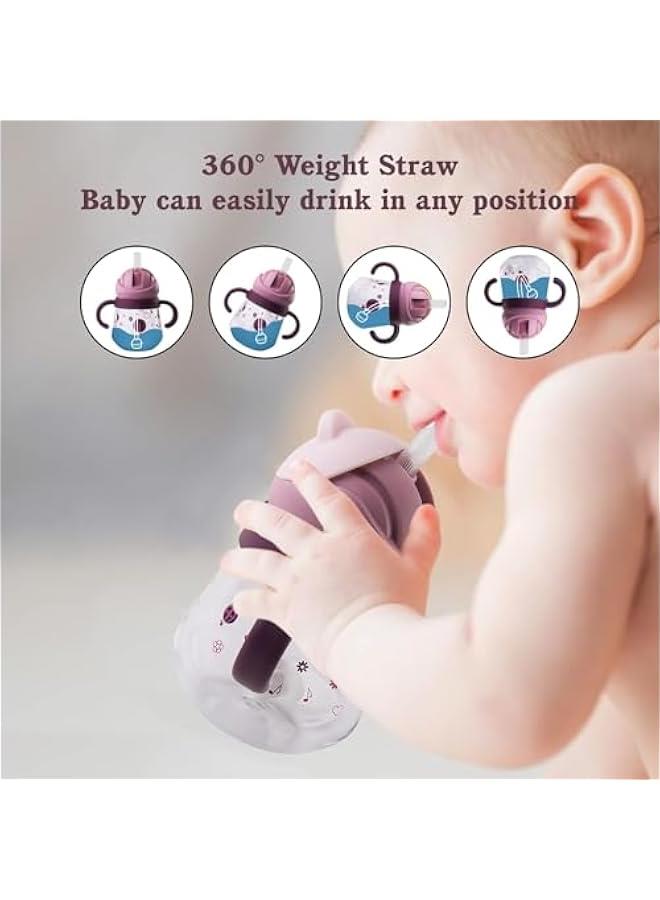 Gonice Weighted Straw Non Spill Sippy Cup For Baby, 6 - 12 Months, 260Ml, Purple - Image 2