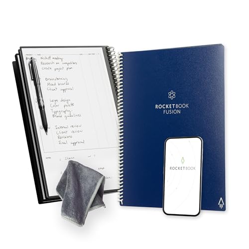 Rocketbook روكيت بوك فيوجن هجين مخطط ودفتر ملاحظات قابل لإعادة الاستخدام في واحد، صفحات فارغة إضافية، متتبع الأهداف والمشاريع، مخطط غير مؤرخ، حجم خطاب 8.5x11، أزرق (عبوة من 1) - Image 1