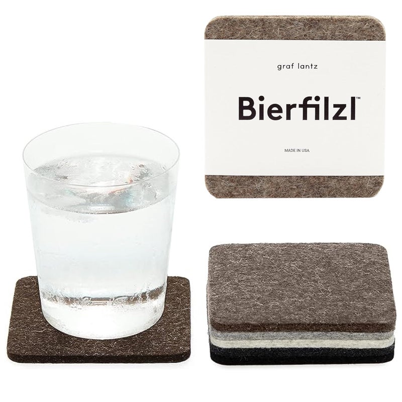 Graf Lantz - Bierfilzl Felt Coasters - Square - 100% Merino Wool - Moisture Wicking - Heat Resistant - Sustainable - Home Decor - Absorbs - Housewarming Gift - 6 Coaster Set - 4"" x 4"" x 5 mm - Earth - Image 1