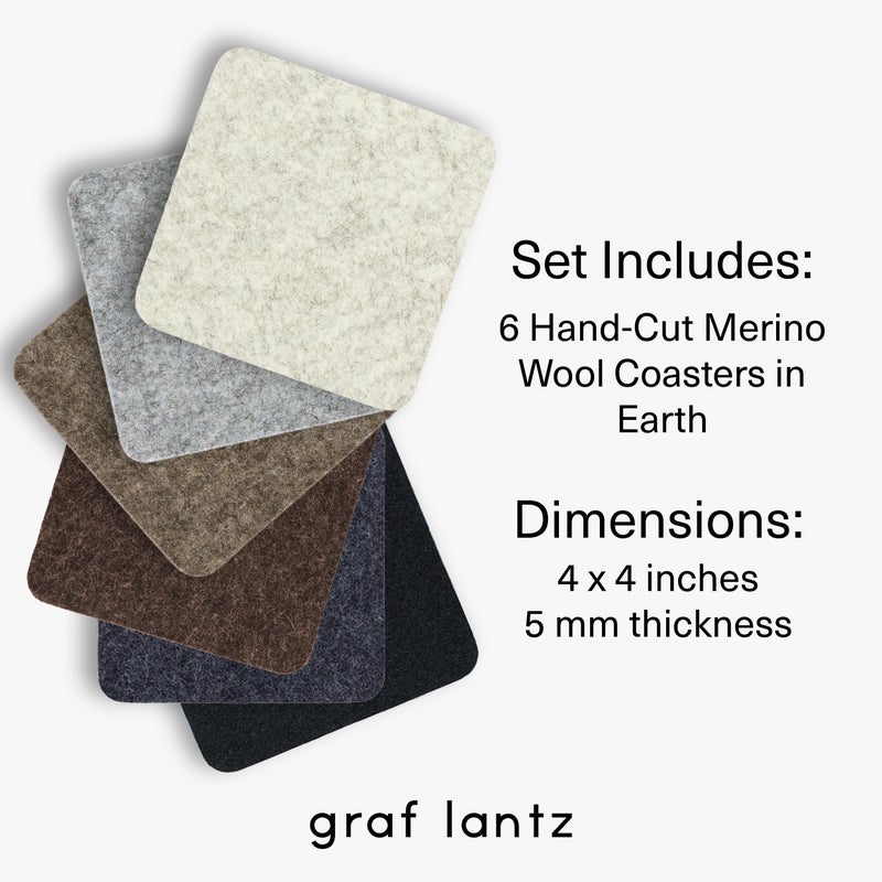 Graf Lantz - Bierfilzl Felt Coasters - Square - 100% Merino Wool - Moisture Wicking - Heat Resistant - Sustainable - Home Decor - Absorbs - Housewarming Gift - 6 Coaster Set - 4"" x 4"" x 5 mm - Earth - Image 4