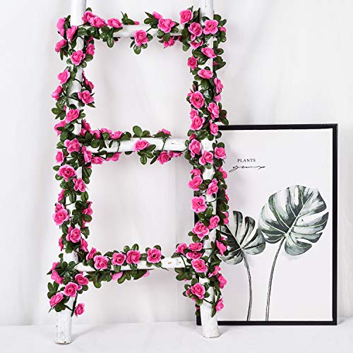 DearHouse 4 Pack Fake Rose Vine Flowers Plants Artificial Flower Hanging Rose Ivy Garland Home Wedding Party Office Garden Craft Art Décor Rose red, 33 FT - Image 2