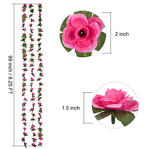 DearHouse 4 Pack Fake Rose Vine Flowers Plants Artificial Flower Hanging Rose Ivy Garland Home Wedding Party Office Garden Craft Art Décor Rose red, 33 FT - Image 4