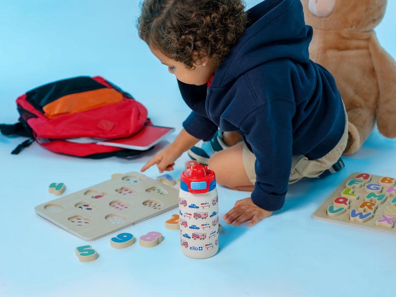 Ello Kids Pop & Fill 12oz Toddler Water Bottle with Quick Fill Lid, Double-Wall Vacuum Insulated Stainless Steel, Leak Proof, BPA Free, Sip & Chug, For School, Lunchboxes, To the Rescue - Image 2