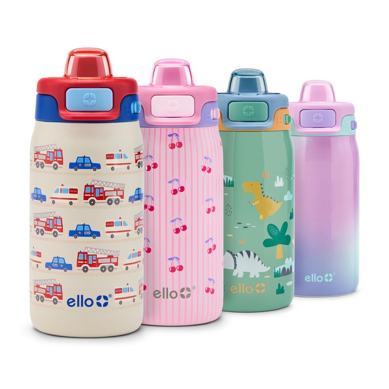 Ello Kids Pop & Fill 12oz Toddler Water Bottle with Quick Fill Lid, Double-Wall Vacuum Insulated Stainless Steel, Leak Proof, BPA Free, Sip & Chug, For School, Lunchboxes, To the Rescue - Image 1