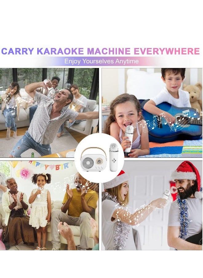 Generic - Mini Karaoke Machine with Wireless Microphone Set Portable Bluetooth Karaoke Speaker Retro Handheld Style Bluetooth Speaker for Kids and Adults for Family Party Singing Party Birthday White - Image 1