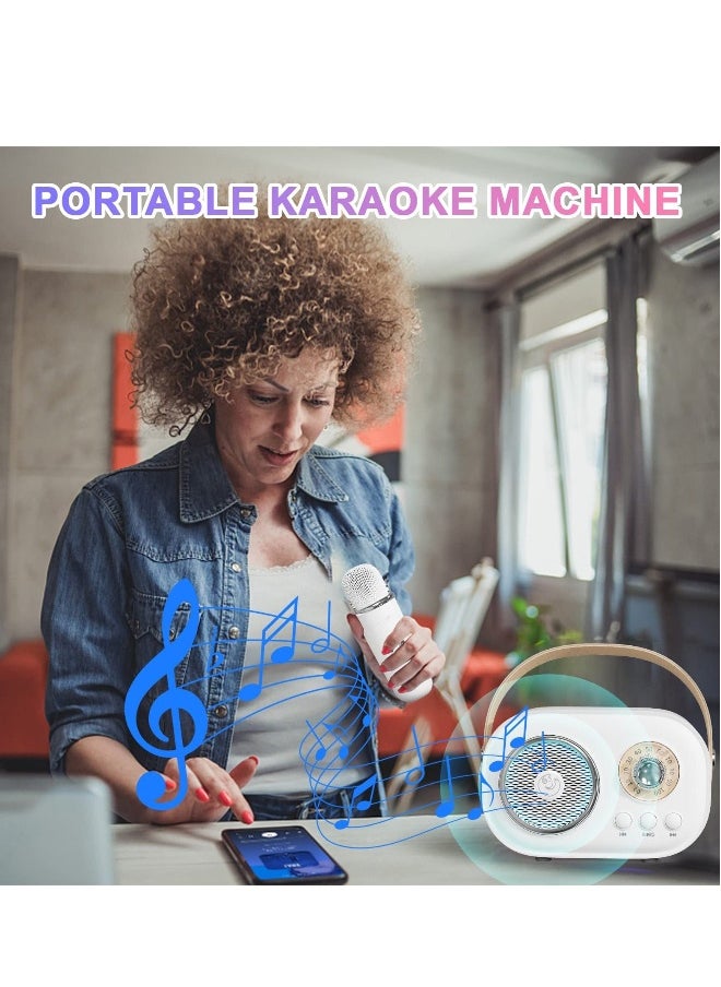 Generic - Mini Karaoke Machine with Wireless Microphone Set Portable Bluetooth Karaoke Speaker Retro Handheld Style Bluetooth Speaker for Kids and Adults for Family Party Singing Party Birthday White - Image 1