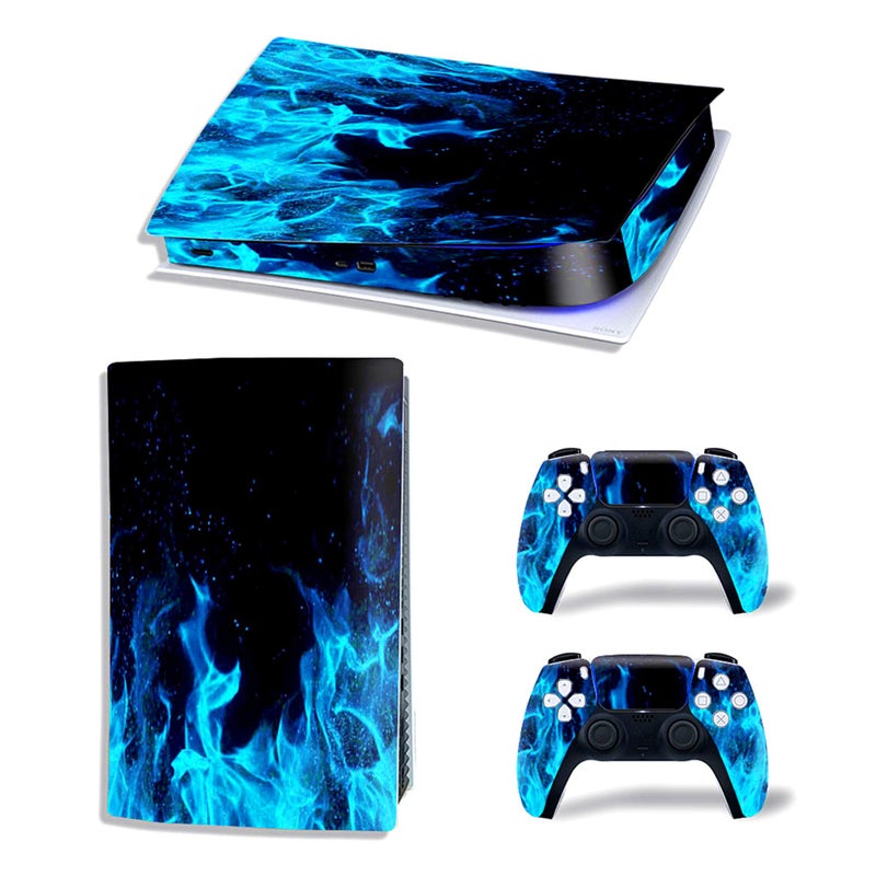 Asokex Ps5 Stickers Full Body Vinyl Skin Decal Cover for PlayStation 5 Digital Edition Console Controllers (Digital Edition, Blue fire) - Image 5
