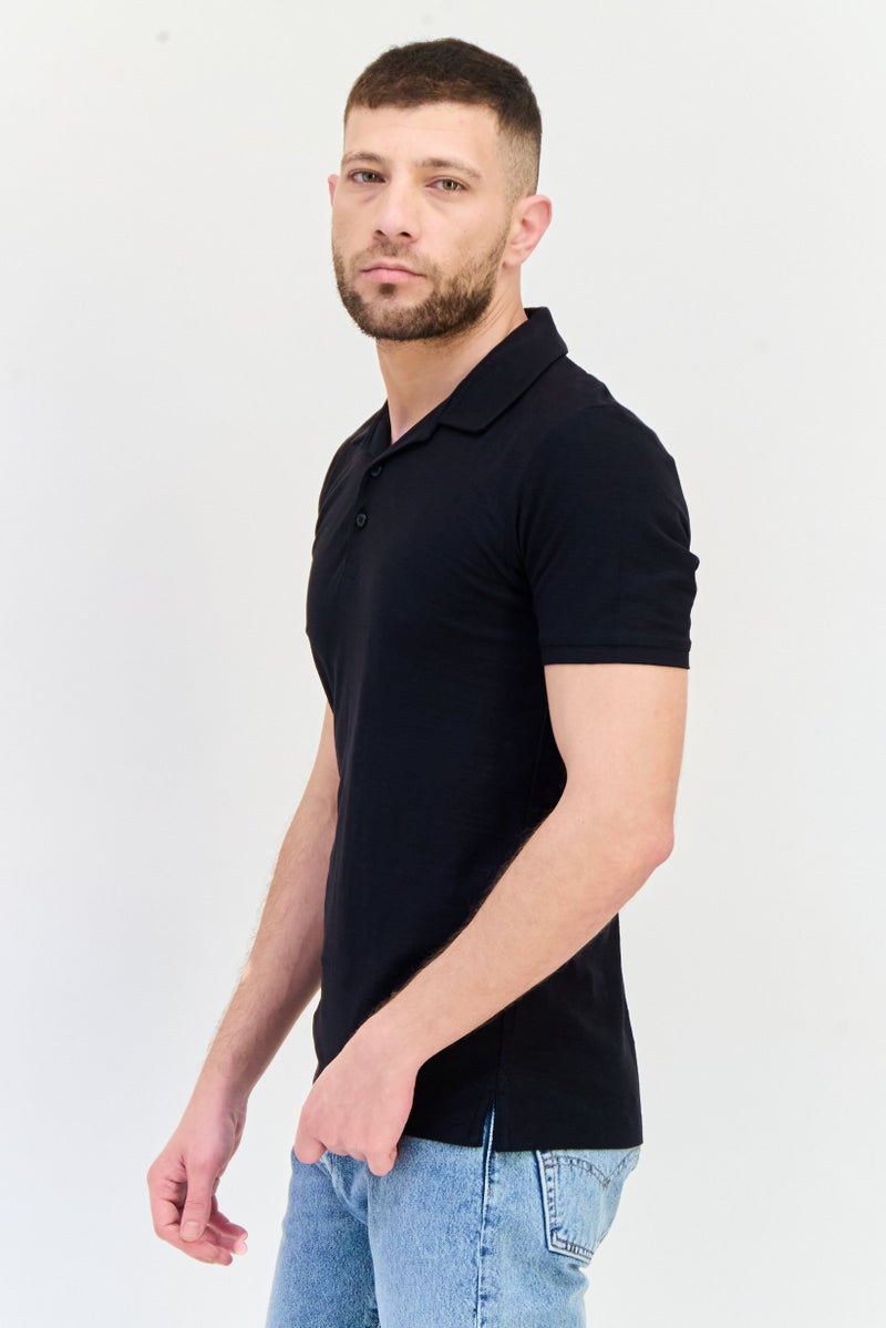 Celio Men Regular Fit Plain Short Sleeves Polo Shirt, Black - Image 2