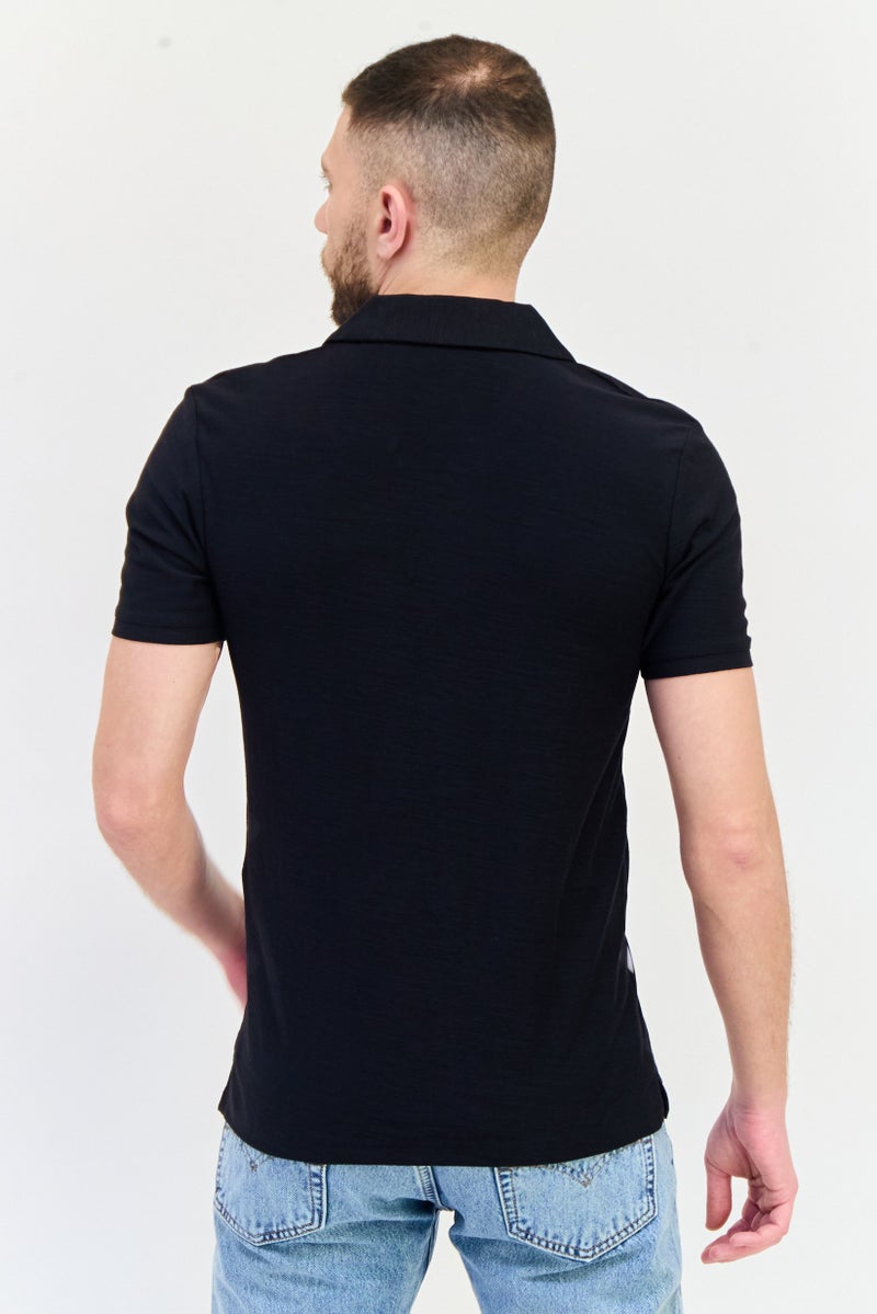 Celio Men Regular Fit Plain Short Sleeves Polo Shirt, Black - Image 3